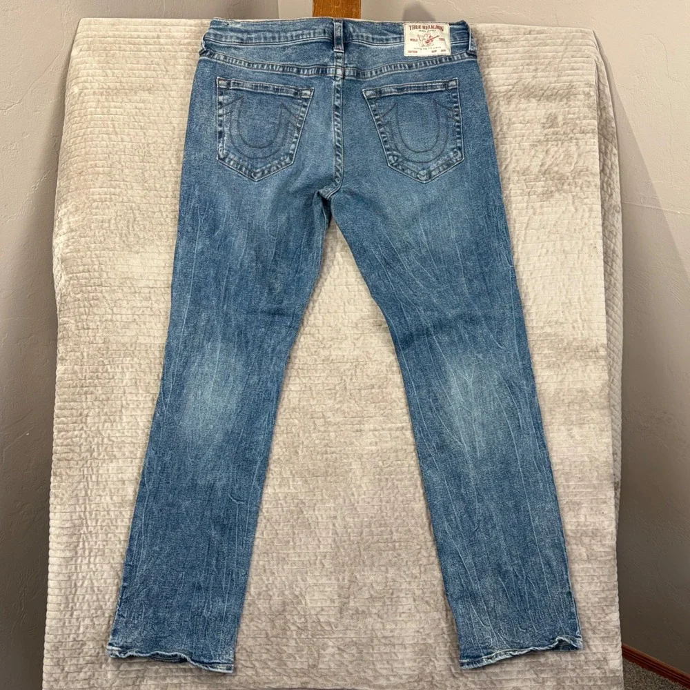True Religion Ricky Relaxed Straight Jeans Medium Wash Blue‎ Mens 36 105251
